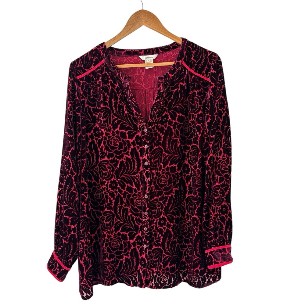 Sundance Velvet Burnout Tunic Top Womens Size L Pink‎ Floral Whimsigoth Boho